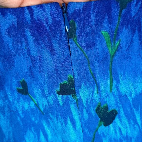 Vintage Chatcarel Bohemian Print Blue Yellow Maxi Shift Dress Size 6 Canada Made - Picture 5 of 11